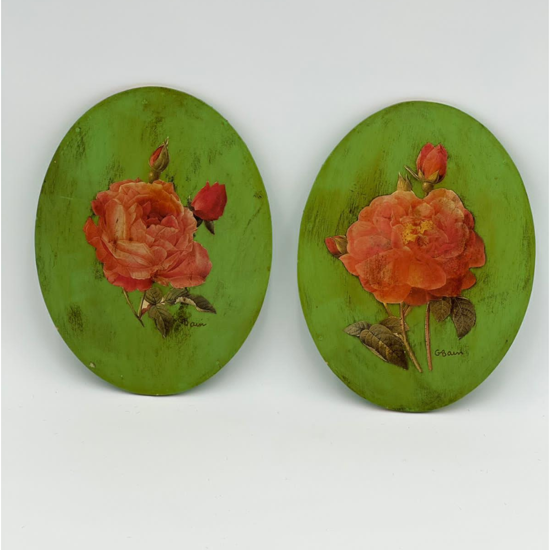 Set of 2 Hand-painted Wooden Ovals